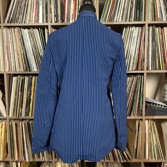 70s Vintage Spinnerin Jacket MEDIUM Blue and White Stripes Virgin Wool - Picture 4 of 12